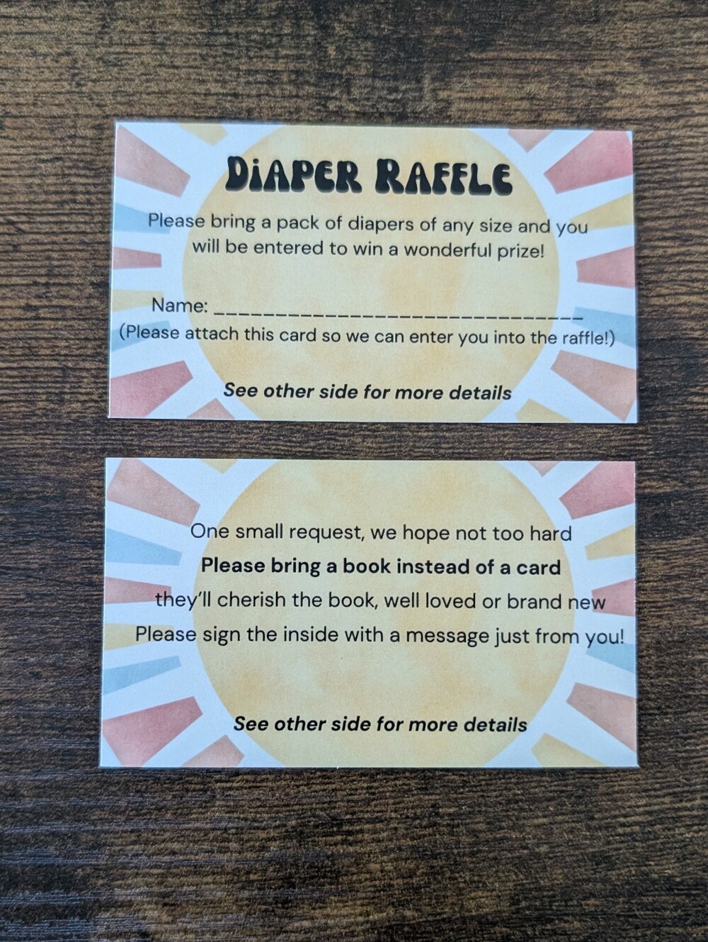 Set of 50 Baby Shower Invite Insert Diaper Raffle and Book Request Sun Groovy
